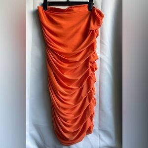 Fashion to Figure Orange Strapless Ruched Midi Dress – Size 1X